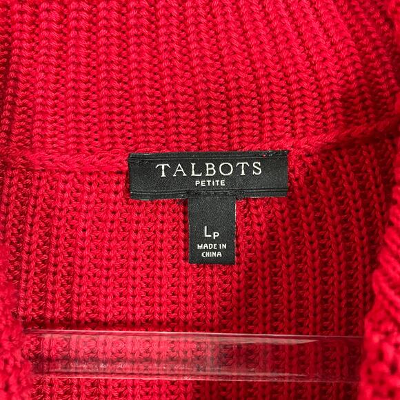 Talbots | Red Cotton Blend Cowl Neck Sweater Long Sleeve Scoop Hem Large Petite - Picture 3 of 5